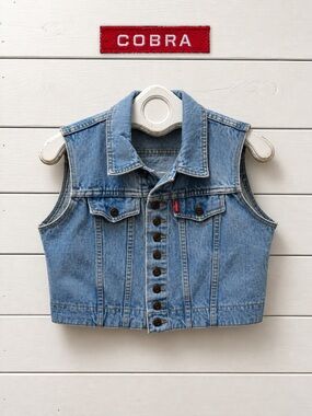Vintage Cobra Cropped Denim Vest – Size L